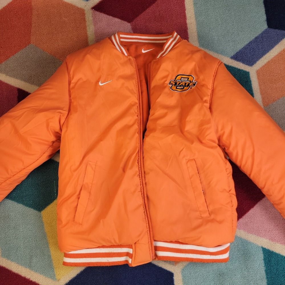 Nike Team Oklahoma State University Varsity Jacket Orange White Wool L OSU